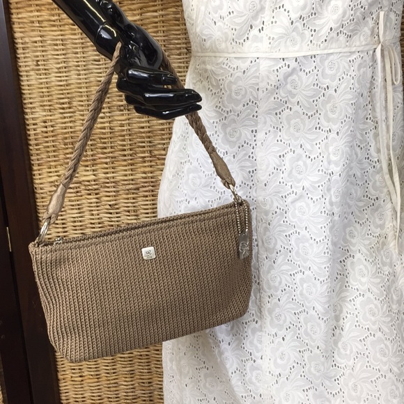 Lina Handbags - Lina Purse Bag Tan Pink Floral Lining Braided Strap Small